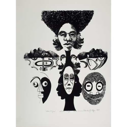 Barbara Jones-Hogu (American artist, 1938–2017), Heritage, 20th century.Silkscreen (artist’s proof), 33 × 24 1/2 in.Courtesy of the South Side Community Art Center Archives.